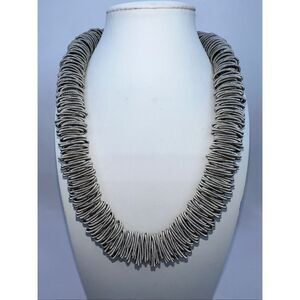 SEA LILY rare silk infused silver piano wire rings necklace VINTAGE signed 20"